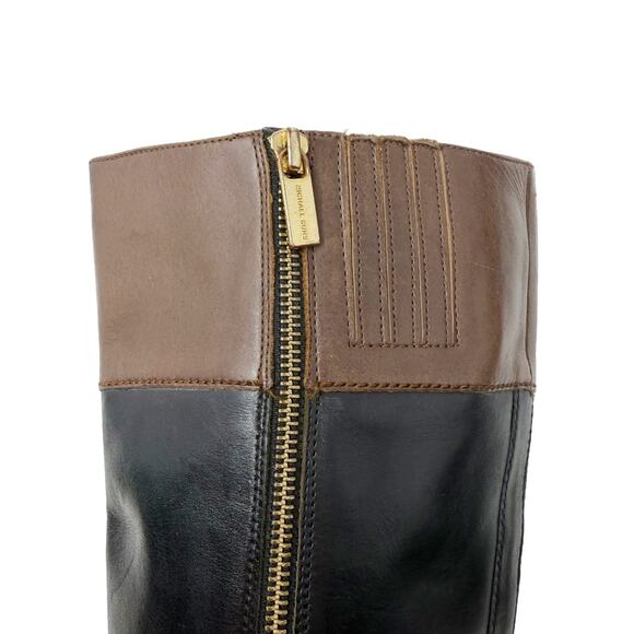 Michael Kors Hayley Riding Boots 7 M Black/Brown Leather Zip Up - Picture 12 of 16